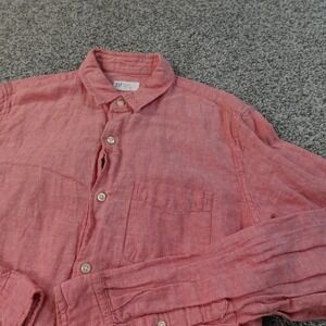 Gap Shirt Mens M Pink Linen Chambray Button Up Long Sleeve Casual Beach Summer